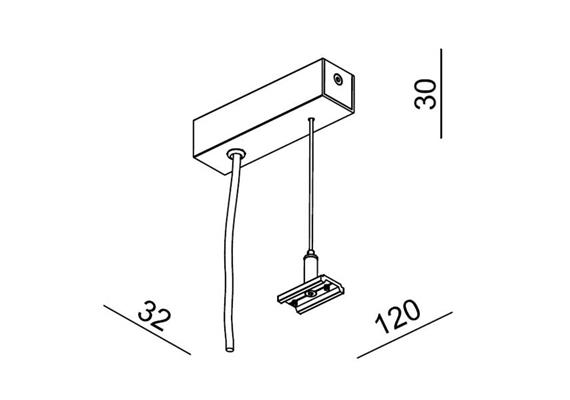 Anschlussdose mit Seilabhängung für Magneto weiss matt  mit 3m Stahlseil L=120mm B=32mm