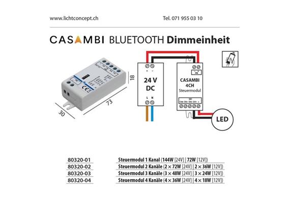 Casambi Dimmeinheit PWM 3-Kanal 24V für Led Strip  DC 24V 3 x48W L=73 B=30 H=18mm IP20