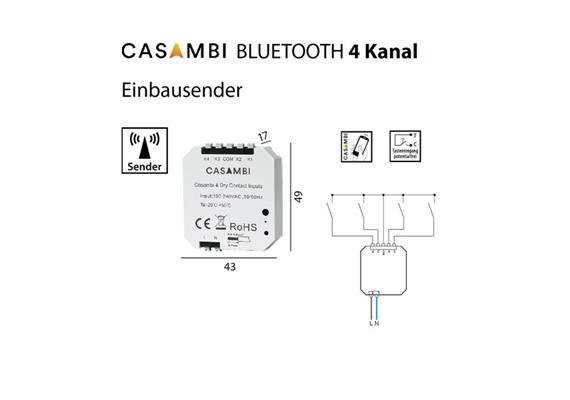 Casambi Mini UP-Funk-Sender für Einbau 4Kanal  240V/ L=45 B=29mm H=13 / IP20
