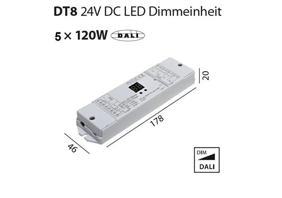Dimmeinheit für LED 5-kanal DALI DT8 240W-480W  DC 12-24V / L= 178 B=46 H=20