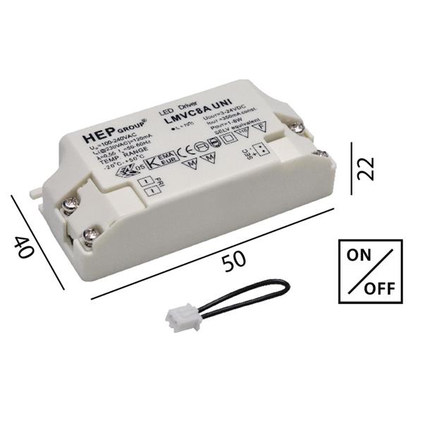 Elektronischer LED Konverter 1-8W/ 350mA DC weiss 100-230V/ 1-8W / L=85  B=40H=25, Konverter DC für LED (Konstantstrom) - Licht & Concept AG