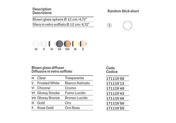 Glas D=12cm für Random Stick weiss satinert  Armatur mit Kabel nicht enthalten