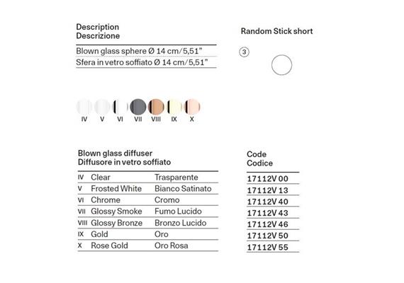 Glas D=14cm für Random Stick glossy bronze  Armatur mit Kabel nicht enthalten