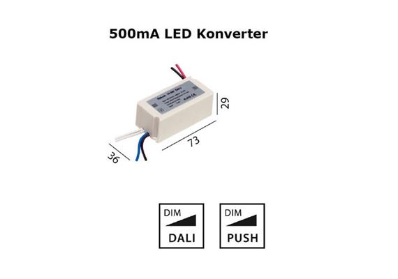 Konverter DC 10.5W 500mA DALI - Push weiss  220-240V / 3W-10.5W / L=73 B=36 H=29 IP20