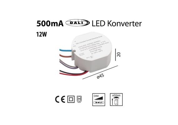 Konverter DC 12W 500mA D=45mm weiss  220-240V / D=45 H=20 / IP20
