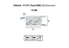 Konverter DC 20W 500mA DALI - Push weiss  100-240V /14W-20W L=88 B=45 H=25 /IP20