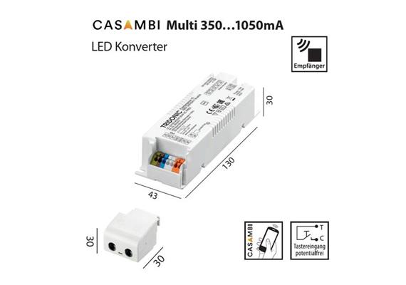 Multi-Konverter Casambi 17.5W bis 24.2W  230V/ 350-1050mA L=130 B=43 H=30 IP20