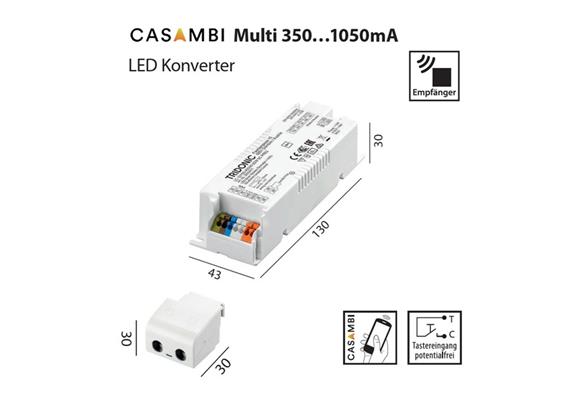 Multi-Konverter Casambi 17.5W bis 24.2W  230V/ 350-1050mA L=130 B=43 H=30 IP20