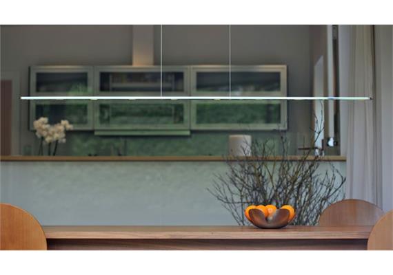 Pendelleuchte PIANI MONO 125 hochglänzend poliert  230V/ 2700K 10 x3,5W L=1250 B=50 H=8m