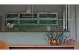 Pendelleuchte PIANI MONO 125 hochglänzend poliert  230V/ 2700K 10 x3,5W L=1250 B=50 H=8m