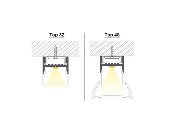 Wand-Deckenaufbauprofil Top 32/Top 48 für LED alu eloxiert  B=19.5 L=2000mm