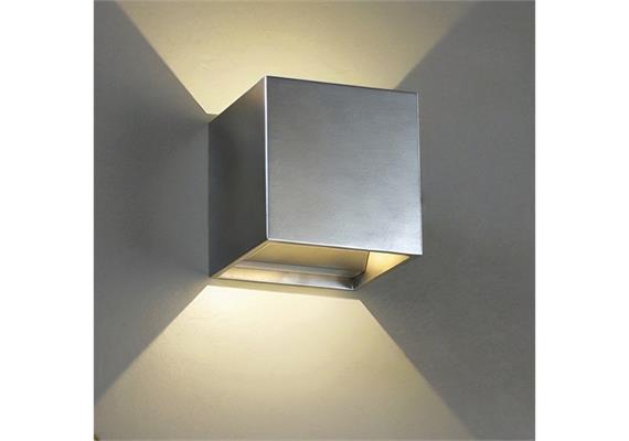 Wandleuchte Qubit Q LED 6.6W 2700°K alu satiniert  230V/24V/350mA DC / H=102 B=102T=102