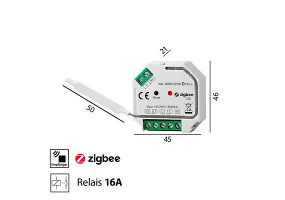 Zigbee Funk Schaltaktor on-off  230V/16A Relais /L=45 B=46 H=21 / IP20